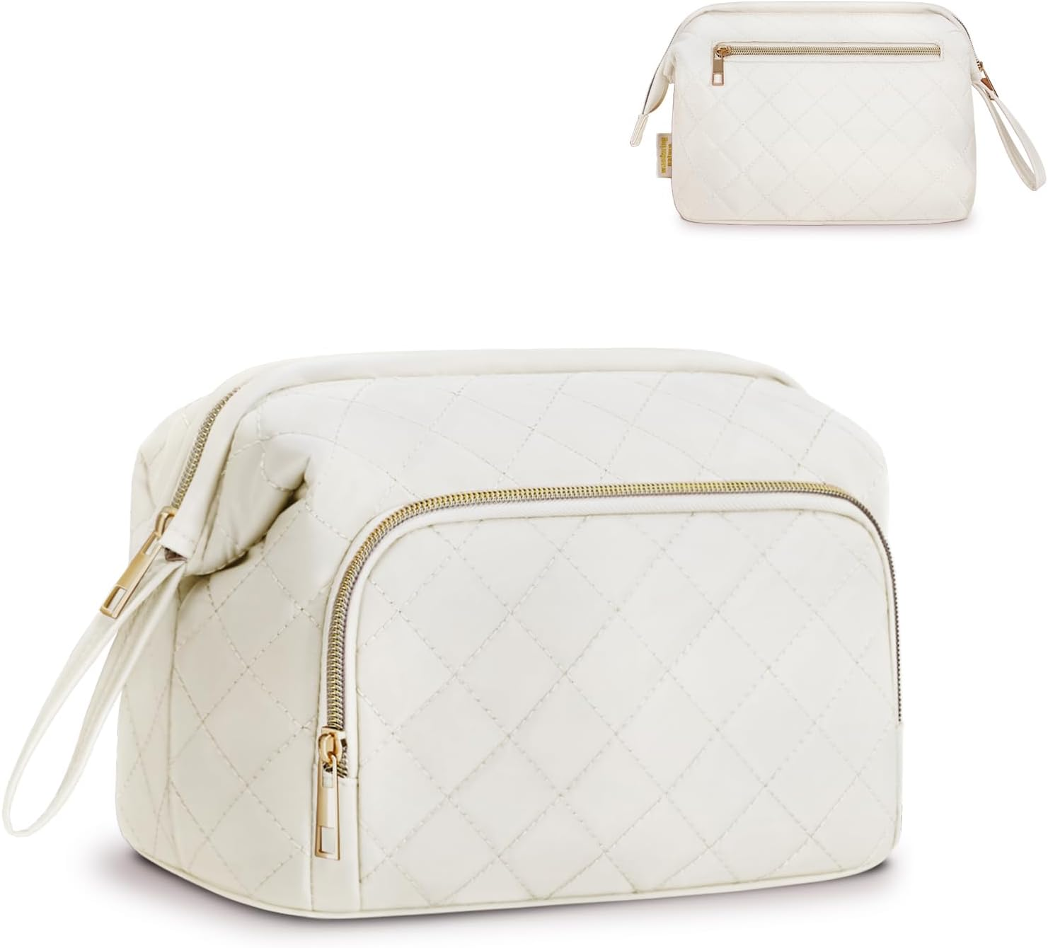 Wandering Nature Makeup Bag, Travel Make up Case, Makeup Organizer Bag with Handle, Back Pocket, (Beige) Patent Pending image number 4