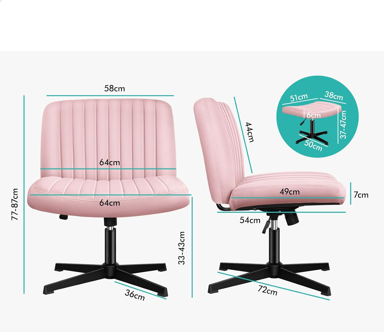 ALFORDSON Armless Criss-Cross Desk Chair with Ottoman Stool, Ergonomic Cross Leg Office Chair with Channel-Tufted Mid-Back Design, Tilt & Height Adjust and Swivel, 180Kg Max, Xavi Velvet Pink image number 1