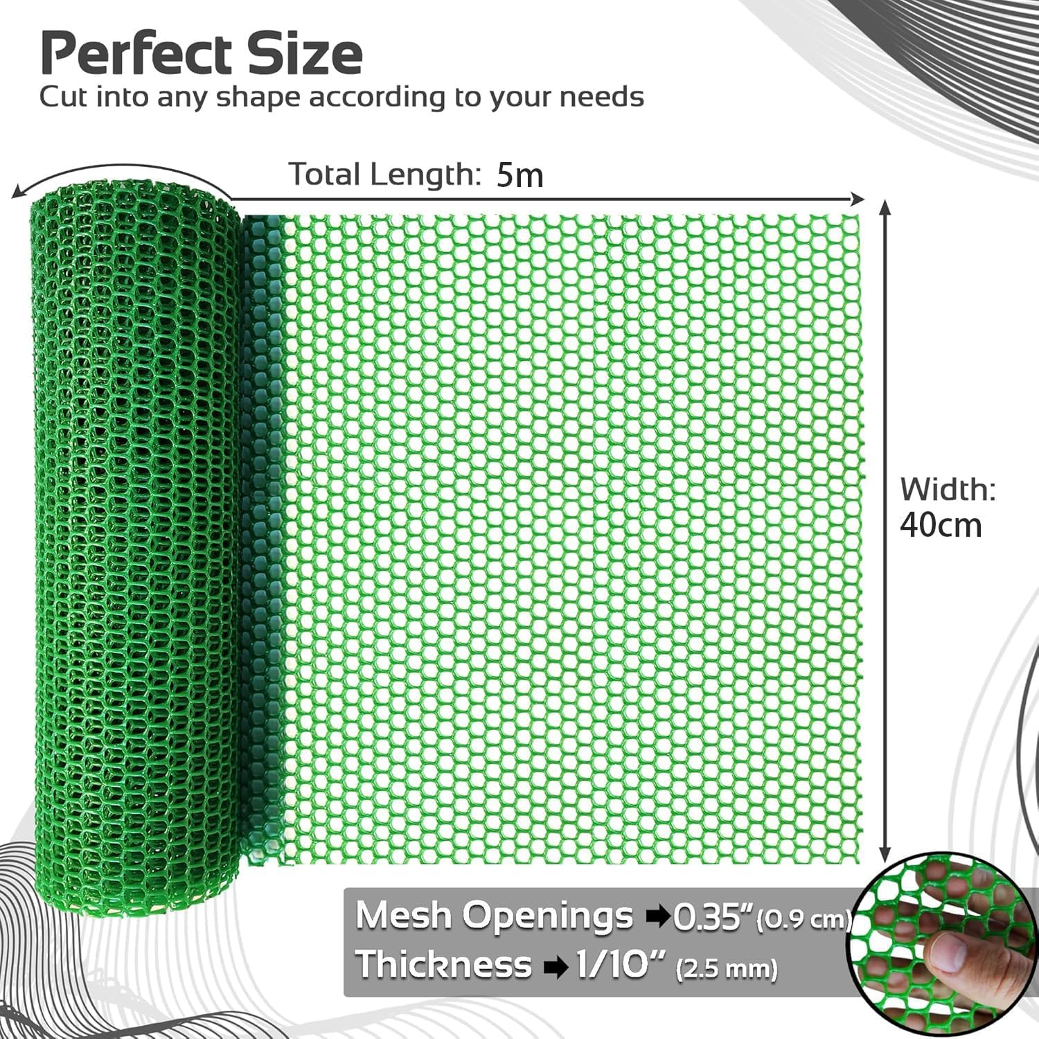 Upgraded Chicken Wire Fence Mesh - 40CM X 500CM Black/Green/White Colors Hexagonal Fencing for Gardening Poultry Netting, Floral Roll (Green) image number 6
