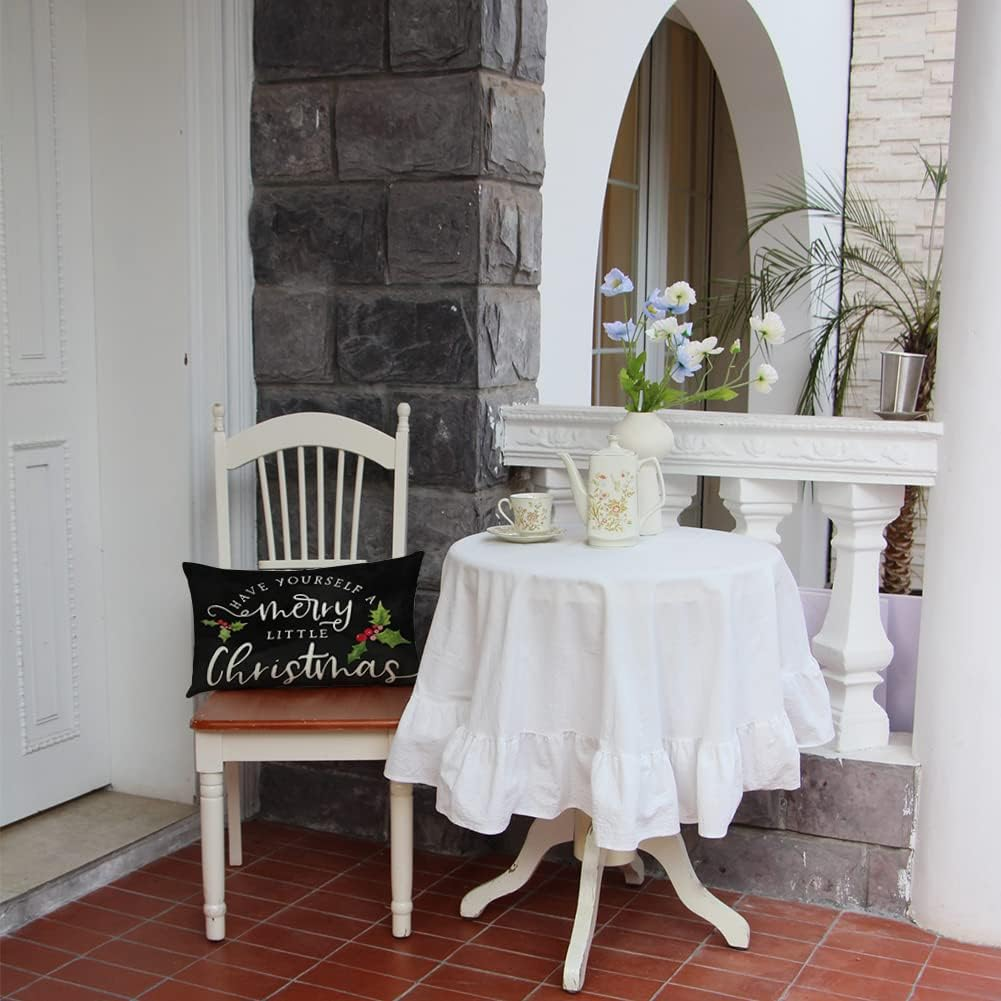 Have Yourself a Merry Little Christmas Throw Pillow Cover, 12 X 20 Inch Winter Christmas Holiday Farmhouse Cushion Case Decoration for Sofa Couch image number 4