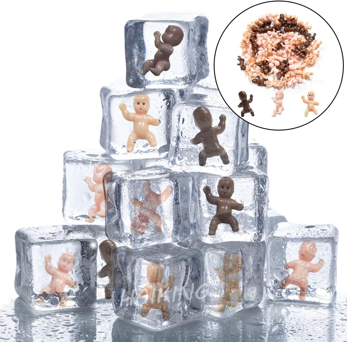 Mini Plastic Babies, 60 Pcs Ice Cubes Game Tiny Babies for Baby Shower Party, Full Moon Gifts, Party Decoretions (Dark Brown, Latin, Pink) image number 2