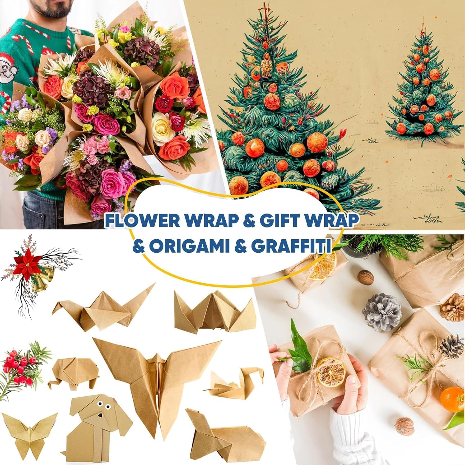 Brown Wrapping Paper, Craft Paper, Kraft Gift Wrapping Paper Arts & Crafts, Bouquet Flower Table Covering Poster Packing Shipping Moving 12" X 393"/ 30Cm X 10M