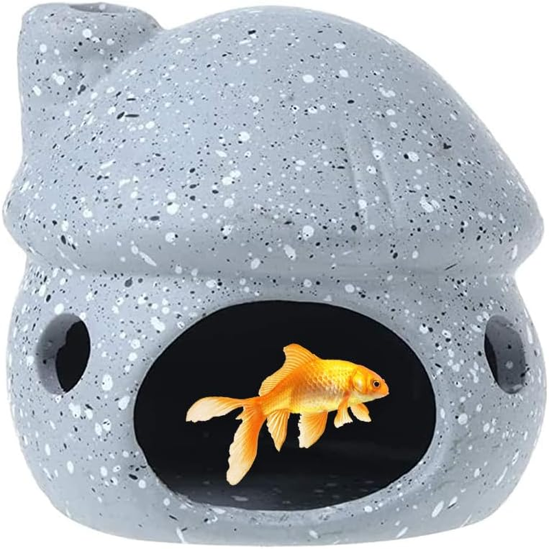 Aquarium Hideaway Decoration Mushroom Shelter, Realistic Betta Hideout Cave for Aquatic Pets to Breed, Play and Rest, Safe and Non-Toxic Ceramic Fish Tank Ornaments, Decor Stone for Betta (Gray) image number 1