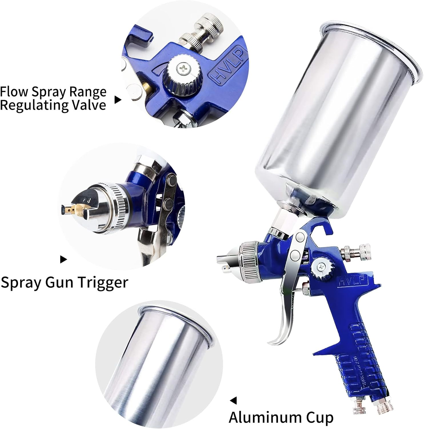 Automotive Paint Spray Gun Set, HVLP Gravity Feed Spray Gun with 1.4Mm 1.7Mm 2.0Mm Nozzles, Paint Gun with 1000Cc Aluminum Cup & Gauge for Auto Paint, Clear/Top Coat & Touch-Up (Blue-B) - Blue image number 1