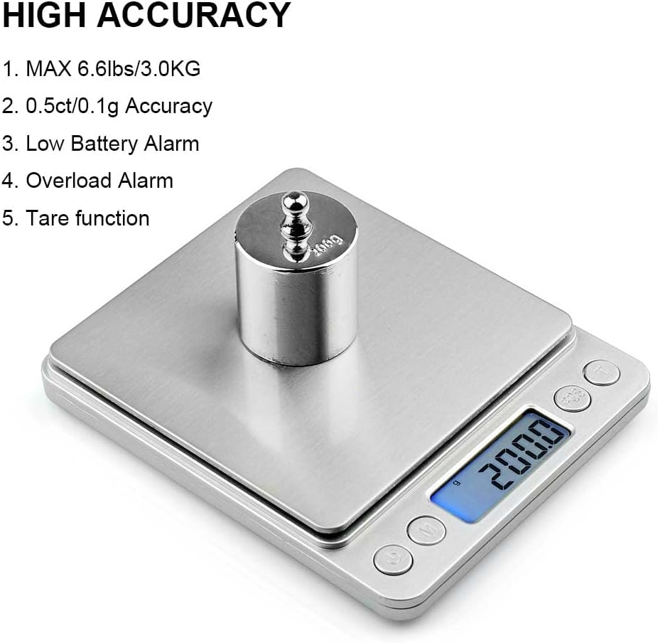 Digital Kitchen Scale, Food Scale, Pocket Jewelry Scale 3000G 0.01Oz/ 0.1G with Backlit LCD Display Tare Function, Auto Power Off image number 4
