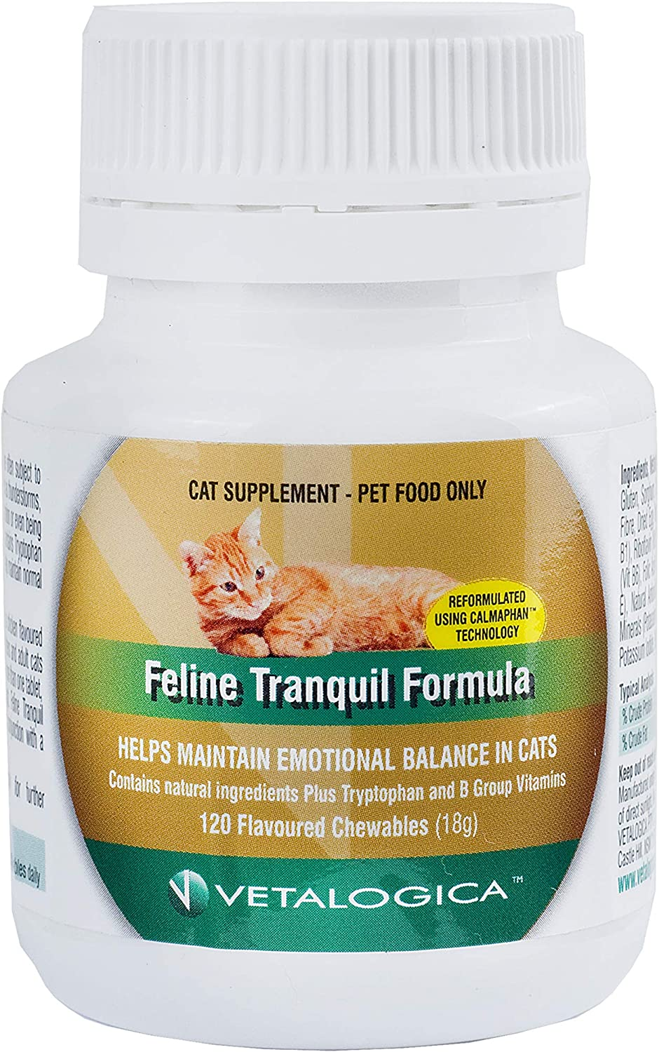 Vetalogica Feline Tranquil Formula Maintain Emotional Balance Supplements 120 Flavoured Chewable Tablets image number 2