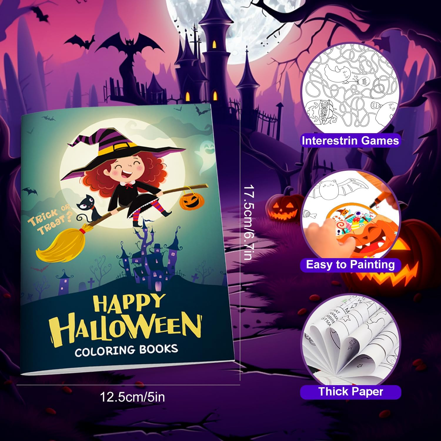 Halloween Coloring Books Bulk, 24 Pcs Halloween Painting Book Decorations Coloring Books 12 Pcs Party Color Pencils for Party Decorations image number 4