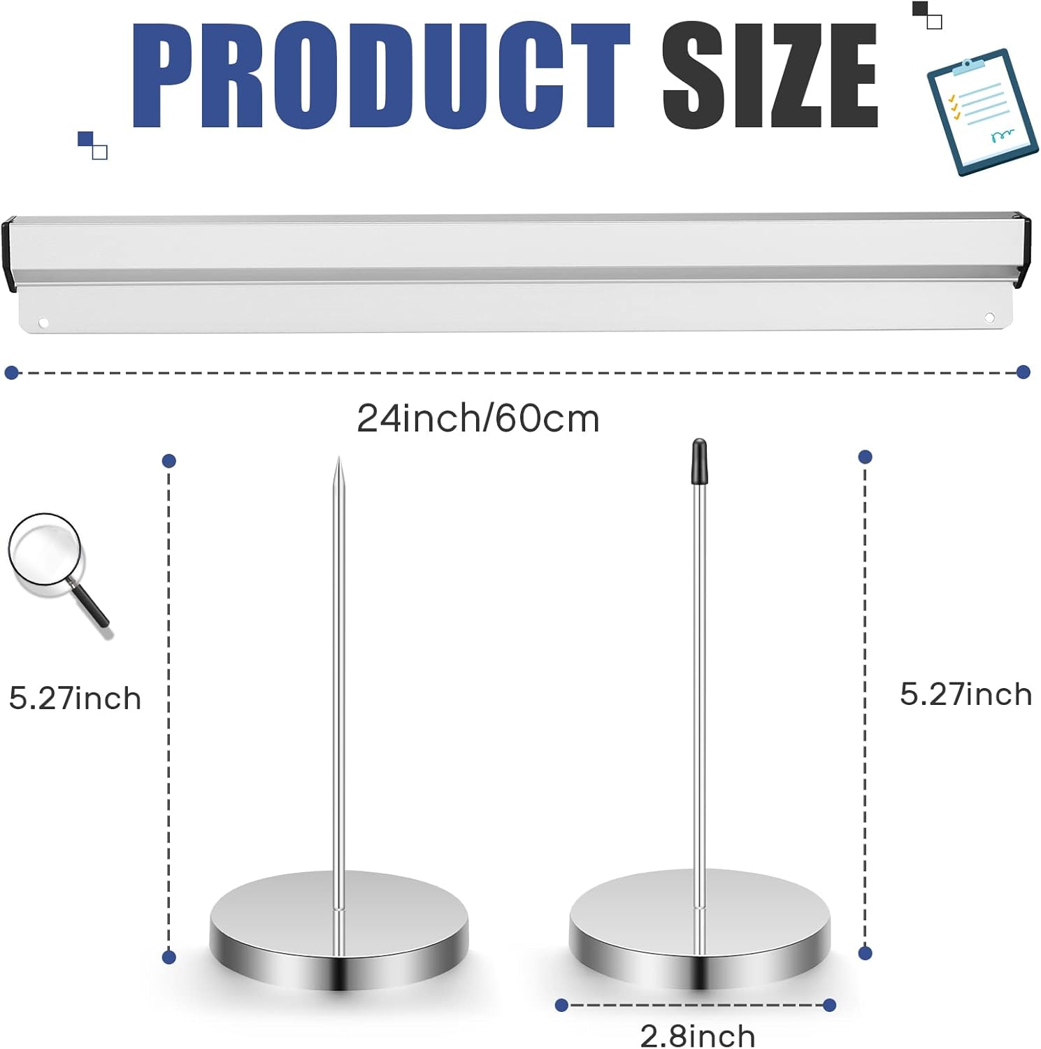 Henoyso Aluminum Slide Check Rack with 2 Pcs Receipt Holder Spike Desk Restaurant Ticket Sliver Rail Bill Orders Display for Kitchen Office Cafes Bar Note Organizer (24 Inch) (Ii-Henoyso-590) image number 6