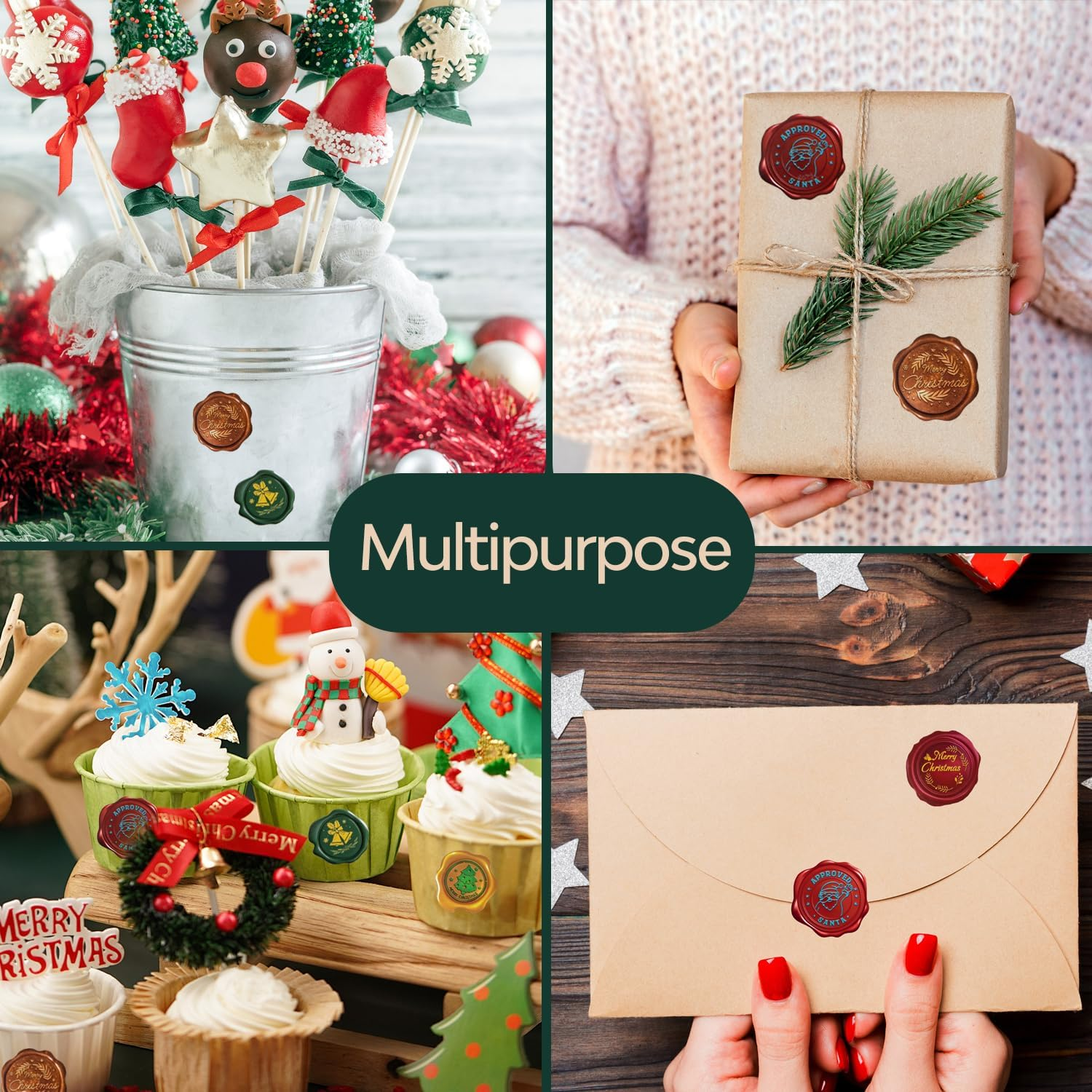 Christmas Wax Seal Sticker Roll - 500-Count Self-Adhesive Vintage Christmas Seals for Envelopes, Gift Wrapping, Cards, and Holiday Decor - Includes Santa, Christmas Tree, Bells & More Festive Designs image number 5