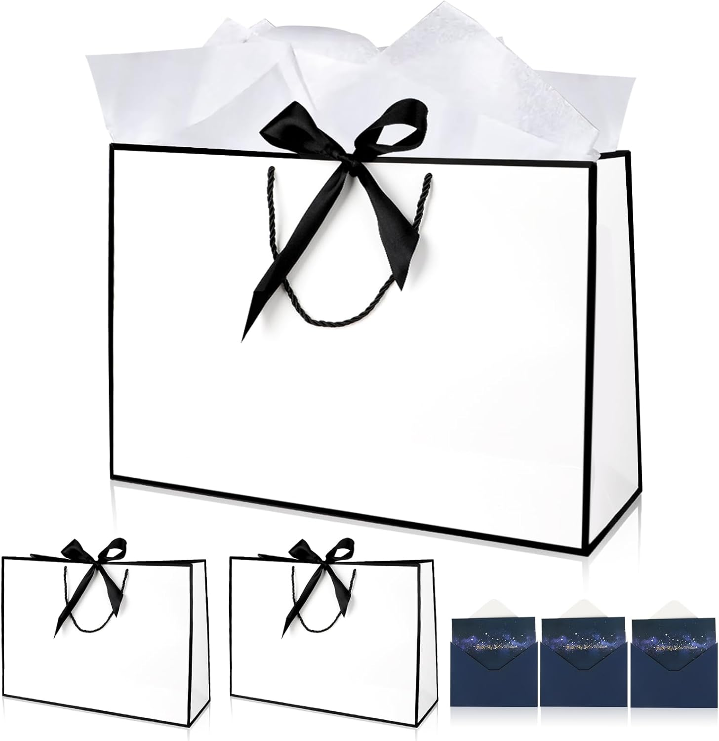 Oundarm 3 Pack 43 X 32 X 14CM Extra Large Bow Pink Gold Gift Bags with Greeting Cards＆Tissue Paper, Large Gift Bags for Presents with Handles for Mothers Day Valentines Day Bridesmaid Wedding Birthday