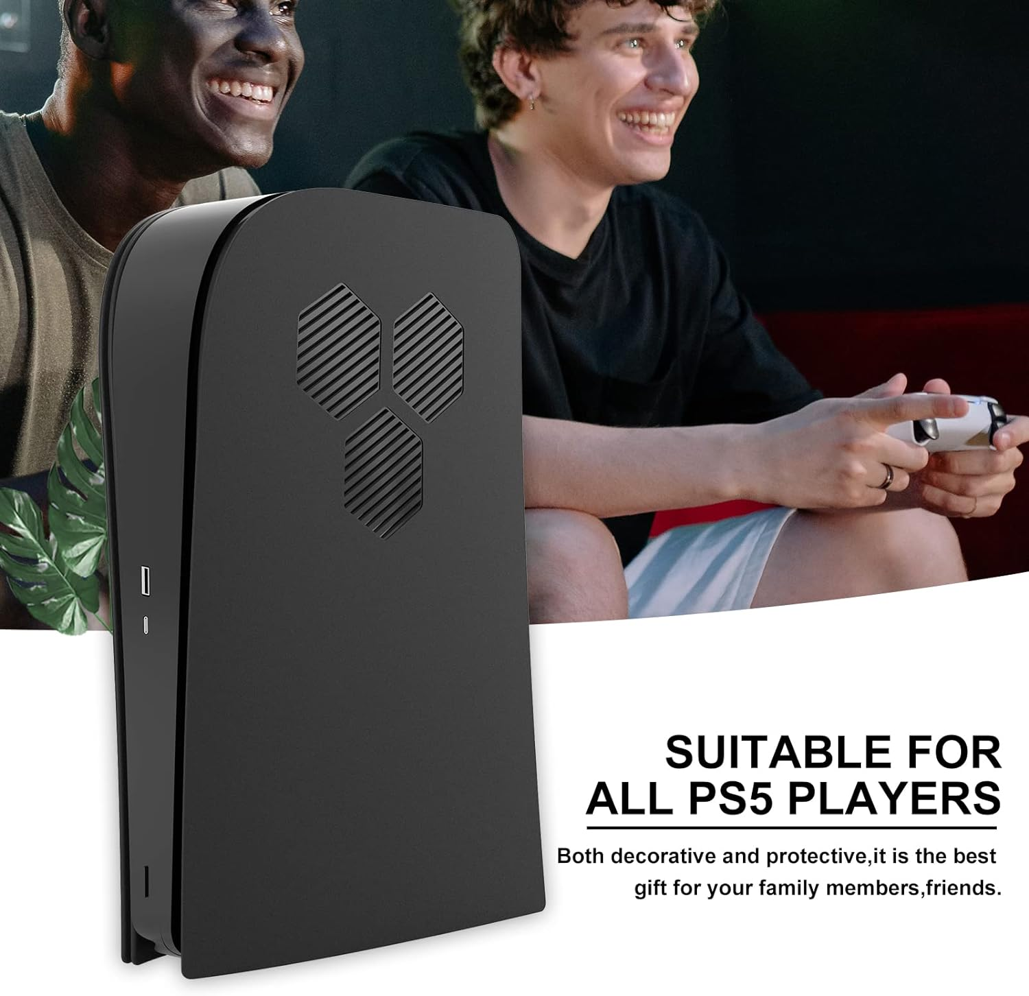 PS5 Console Face Plates, Playstation 5 Accessories with Fan Vents Faceplate，With Dust Filter for Cooling Vents，Shockproof ABS Shell Cover Case - Digital Edition (Black Hexagon (Digital Edition)) image number 4