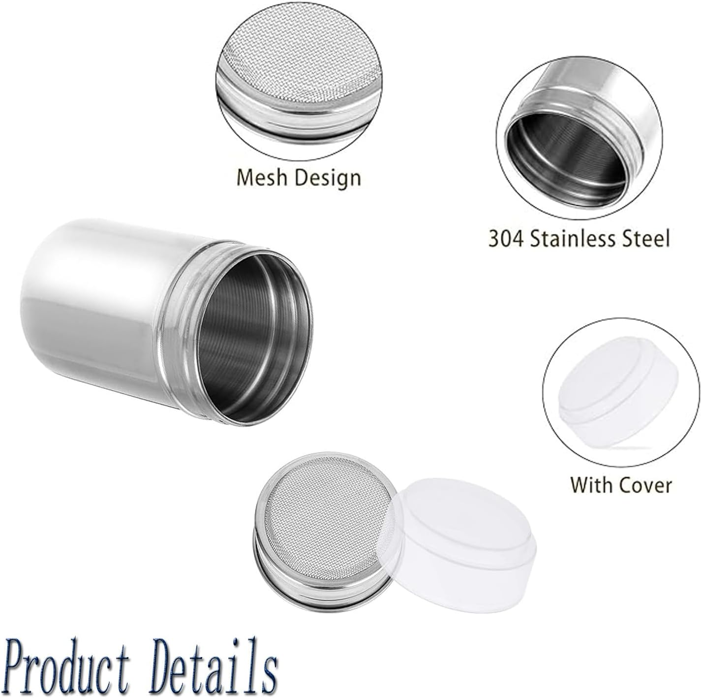 1 Powdered Sugar Shaker with Lid, Stainless Steel Fine Mesh Shaker, Powder Jar Salt Coffee Cocoa Powder, with Printing Mold Template