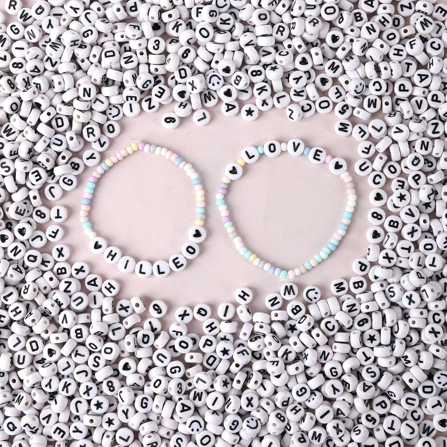 Friendship Bracelet Making Kit, 1600Pcs Letter Beads for Jewellery Making Kit, Friendship Bracelet Bead, DIY Arts & Crafts Supplies (Black Letter White Bead) image number 2