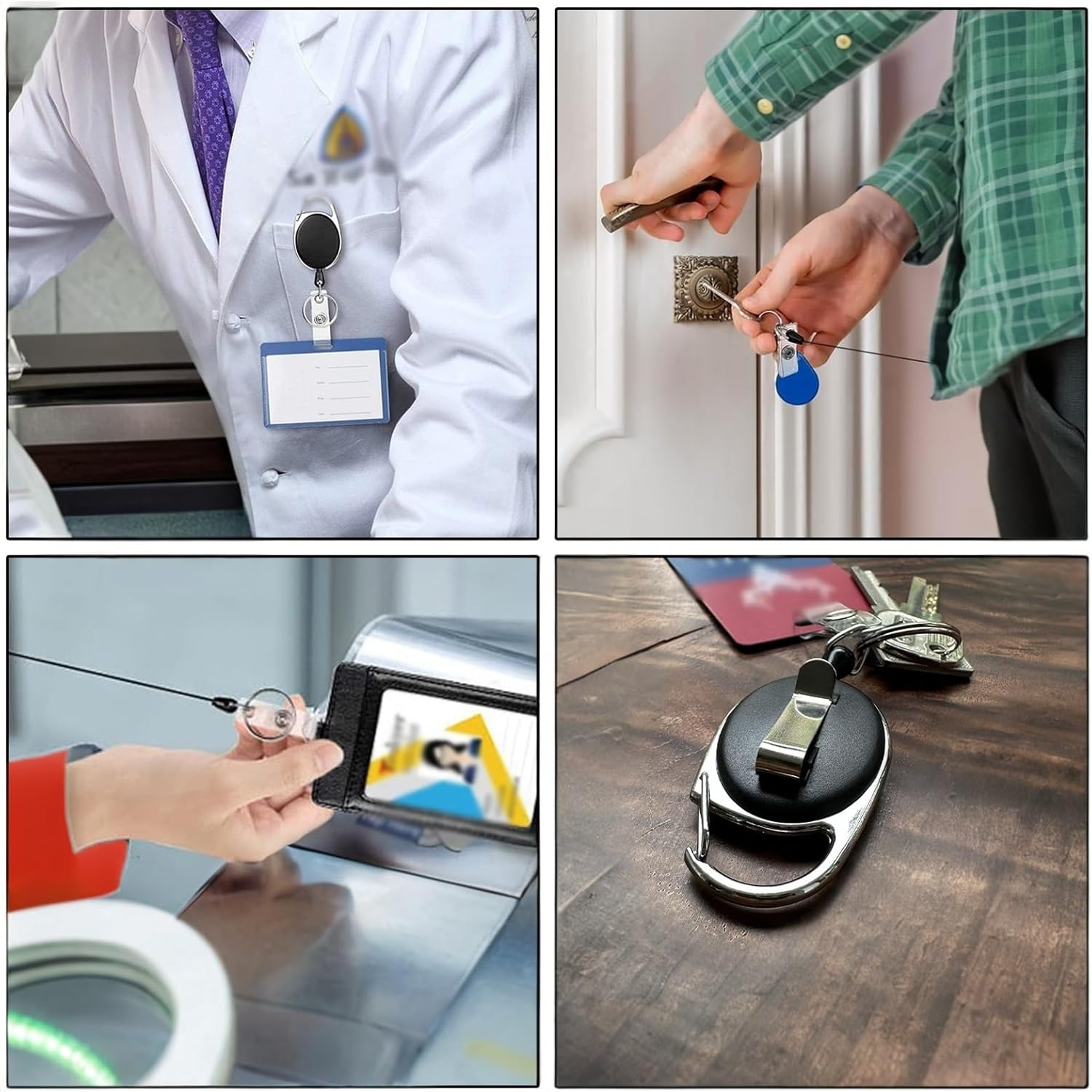 4 Pack Heavy Duty Retractable Keychains with Carabiner - Durable ID Badge Holder for Cards, Keys & Access Tags image number 2