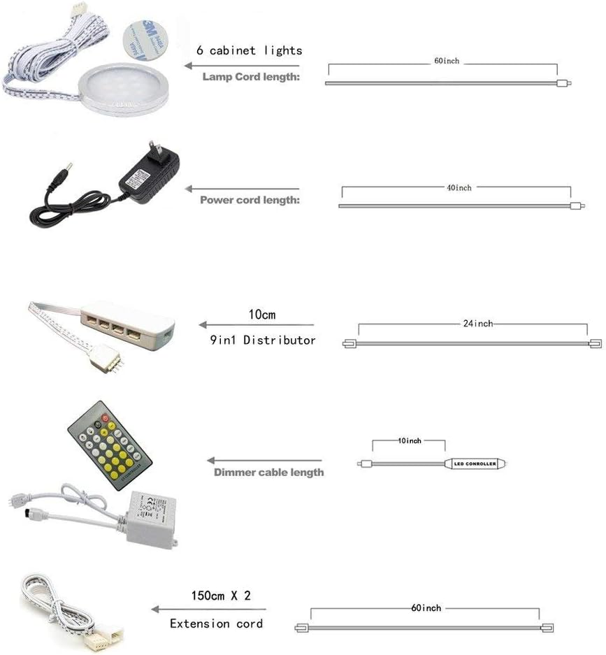AIBOO LED under Cabinet Puck Lights CCT Light Color Temperature Adjustable Warm+White Double Color with Dimmable RF Remote Controller for Kitchen Shelf Ambiance Display Lighting 6 Lights 18W