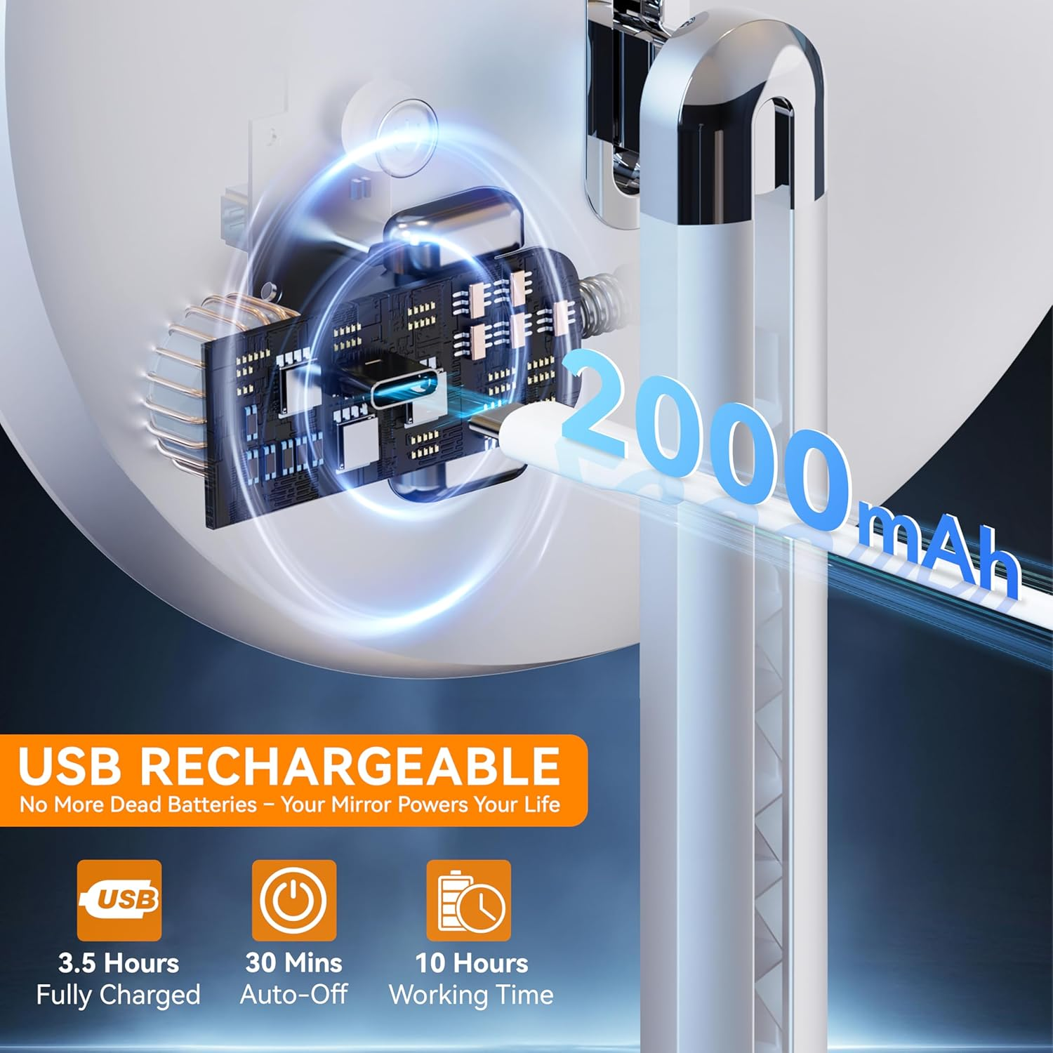 Auxmir Cosmetic Mirror with Lighting, 3 Light Colours, USB Rechargeable 46 LED Make-Up Mirror, Standing Mirror, Continuous for Dimmable Brightness, Premium 1 X HD Mirror with Small 10 X for Home, Hotel image number 5