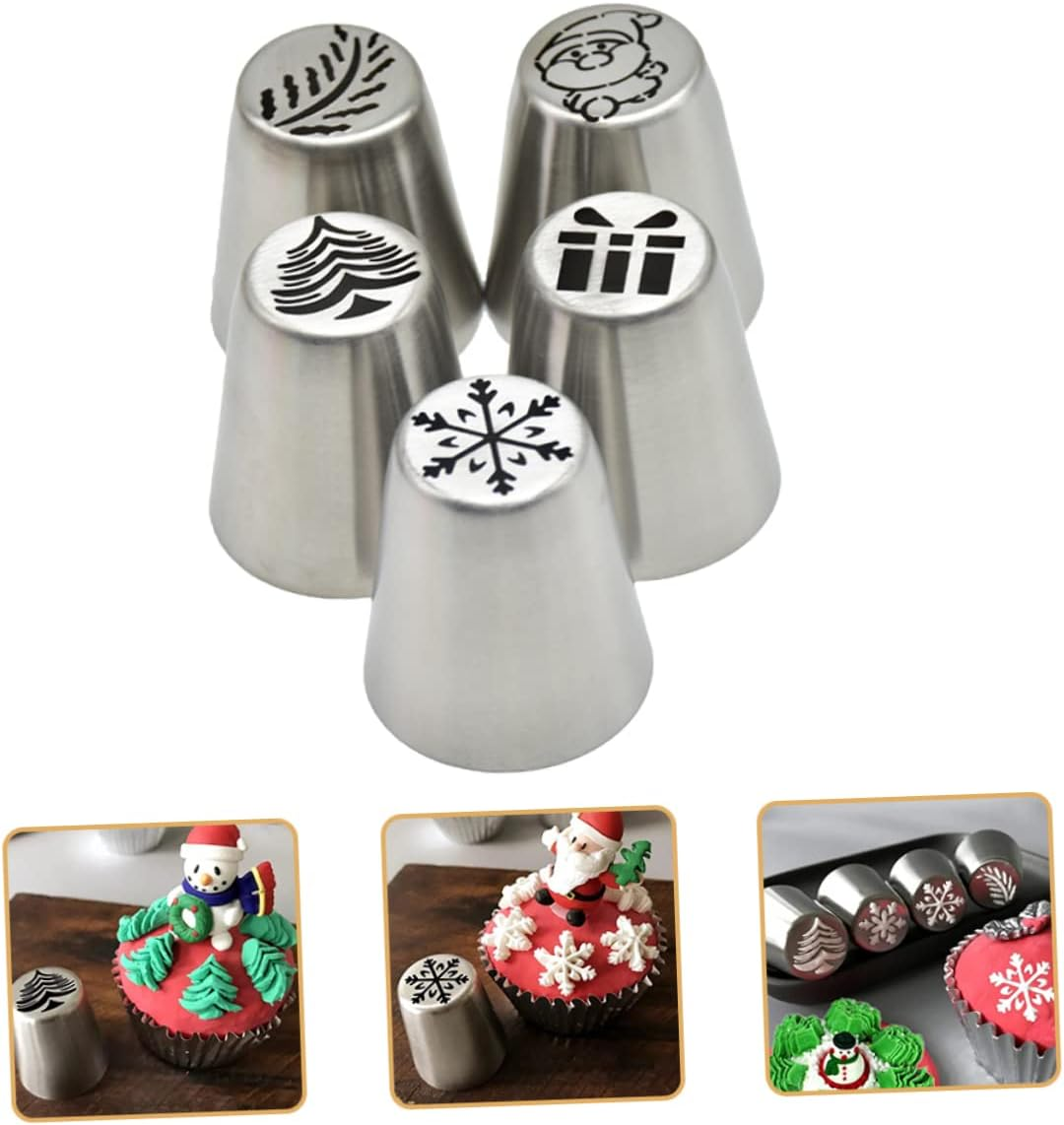 Ergonomic Design Cake Piping Tips Set 5Pcs Stainless Steel for Christmas Cupcake Cookie Decorations image number 3
