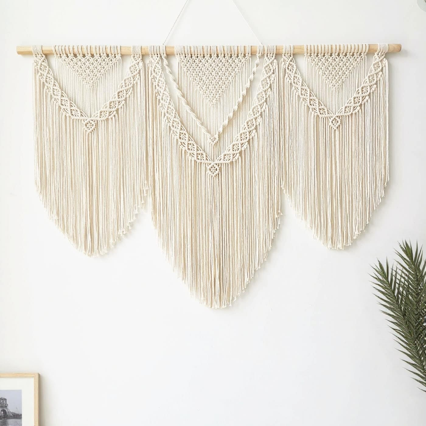 Large Handmade Boho Macrame Wall Hanging Tapestry - Chic Bohemian Woven Home Decor Art for Living Room, Bedroom, and Wedding Parties (43''X32'', Three Triangle) image number 2
