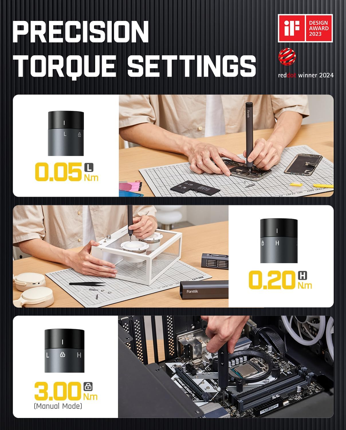 Fanttik E1 Max 3.7V Electric Screwdriver, Mini Precision Screwdriver Set, 50 Magnetic Bits, Magnetic Storage, 5/32&lsquo;&rsquo;Hex, Repair Tool Kit for Electronics Phone Camera Laptop Watch (Grey)