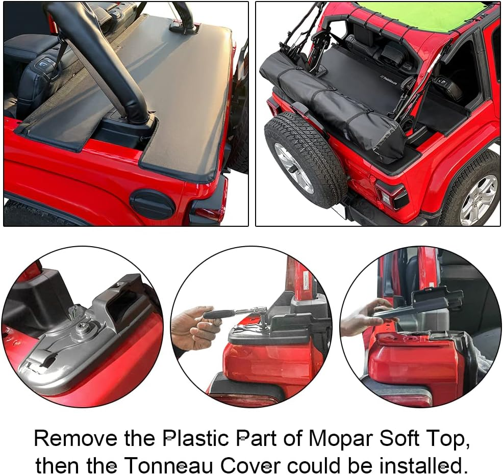 Shadeidea Jeep Wrangler Tonneau Cover JLU 4 Door Rear Trunk Cover Cargo Vinyl Cover for 2018+ JL Unlimited Tailgate Ton Cover-Black-3 Years Warranty image number 6