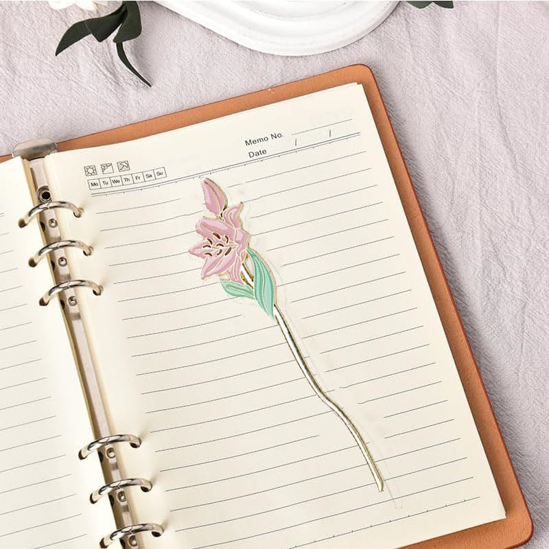 4Pcs Metal Flowers Bookmarks - Page Holders with Flower Pendant for Reading Lovers image number 4