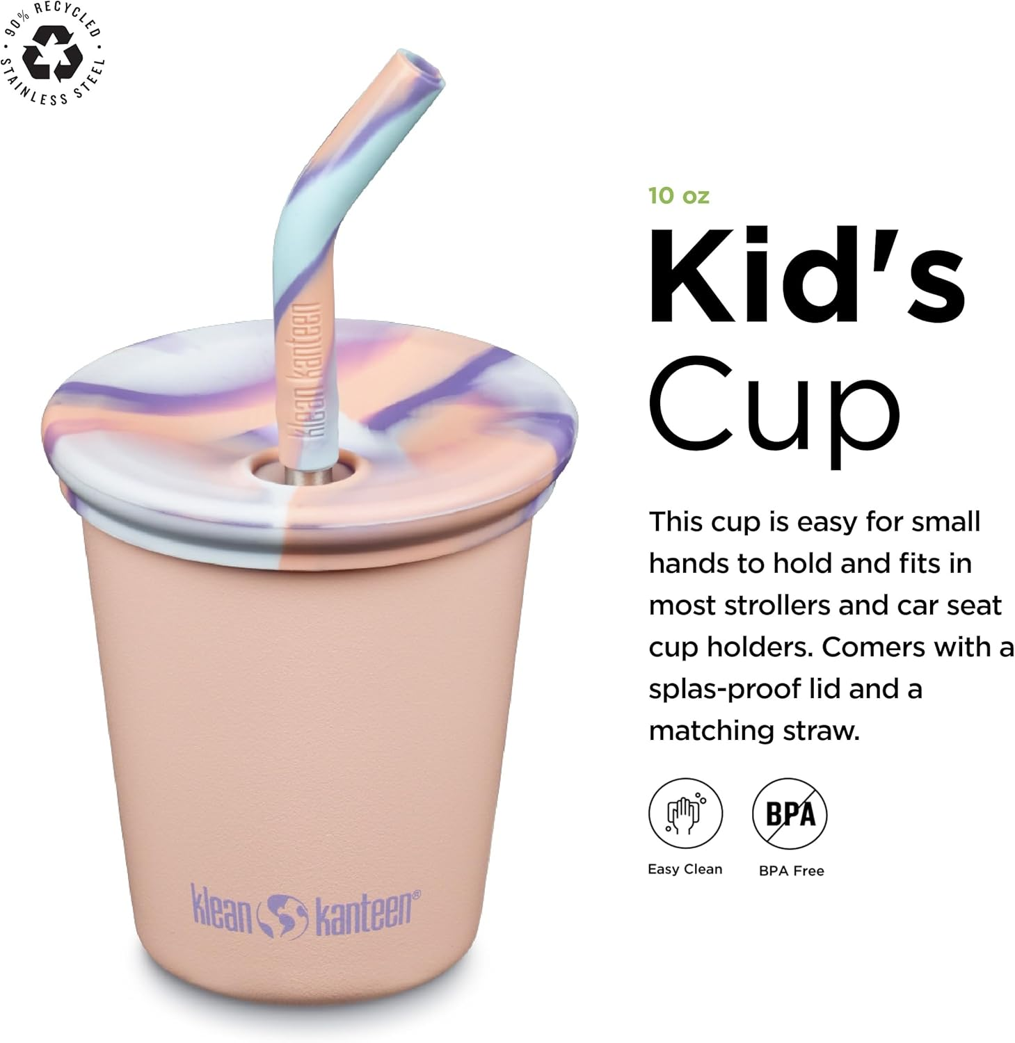 Klean Kanteen Kid'S Cup with Straw Lid, Peach Parfait, 10 Oz (295 Ml) Capacity image number 5