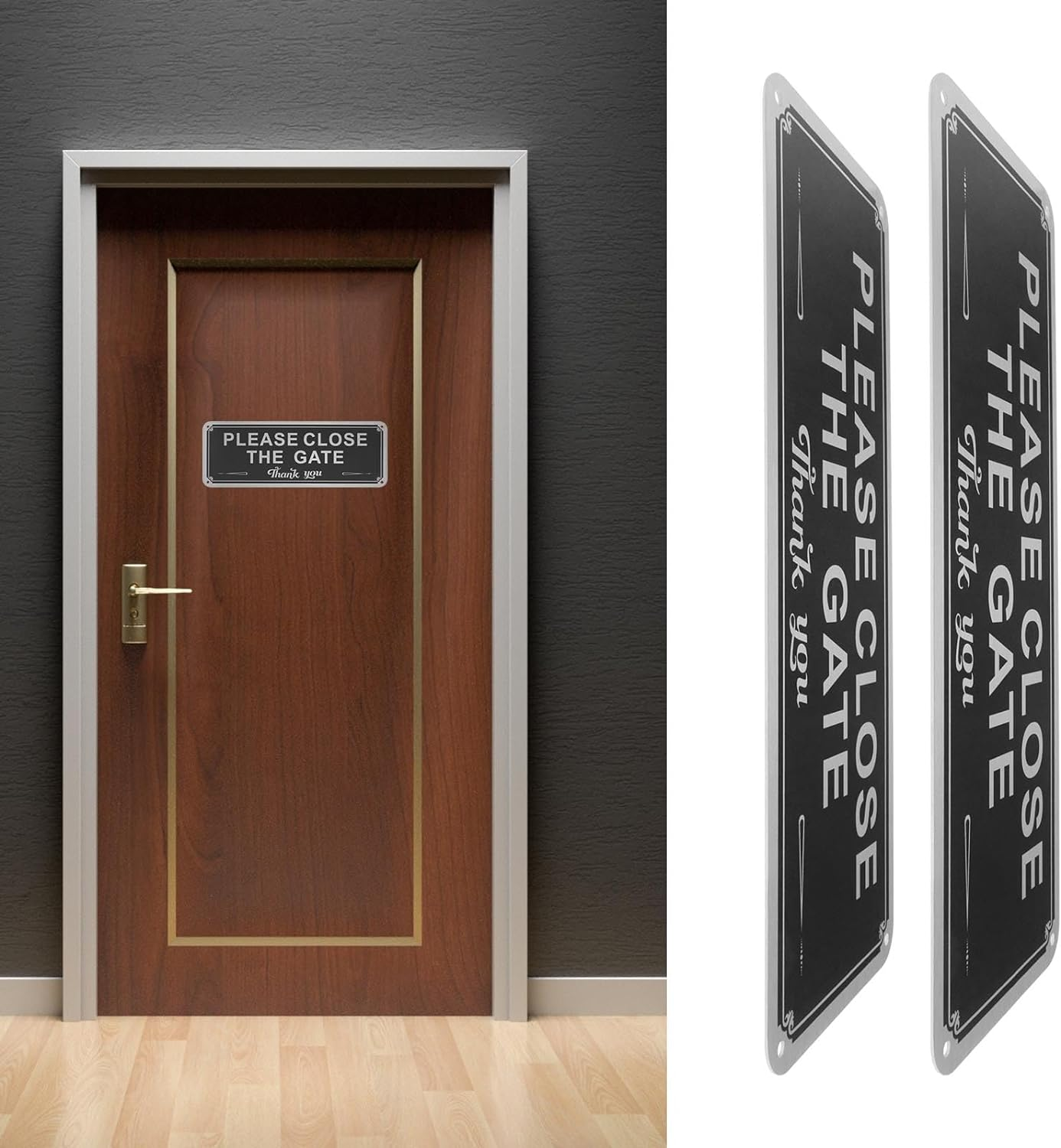 Emagtech 2Pcs Please Close the Gate Signs Hanging Signs Aluminum Signs 250Mmx90Mmx1Mm for Indoor Outdoor Environments Front Rear Doors image number 5