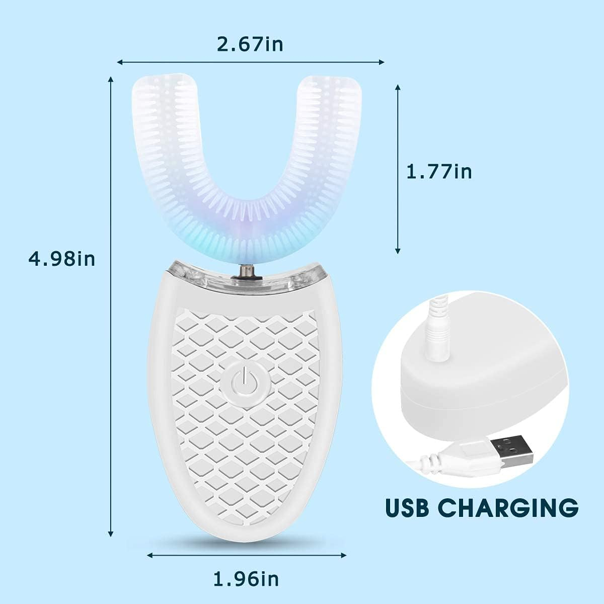 Ultrasonic Electric Toothbrush, 360&deg; Teeth Cleaning Tools Portable U Type Whitening Toothbrush USB Rechargeable IPX7 Waterproof for Adults image number 3