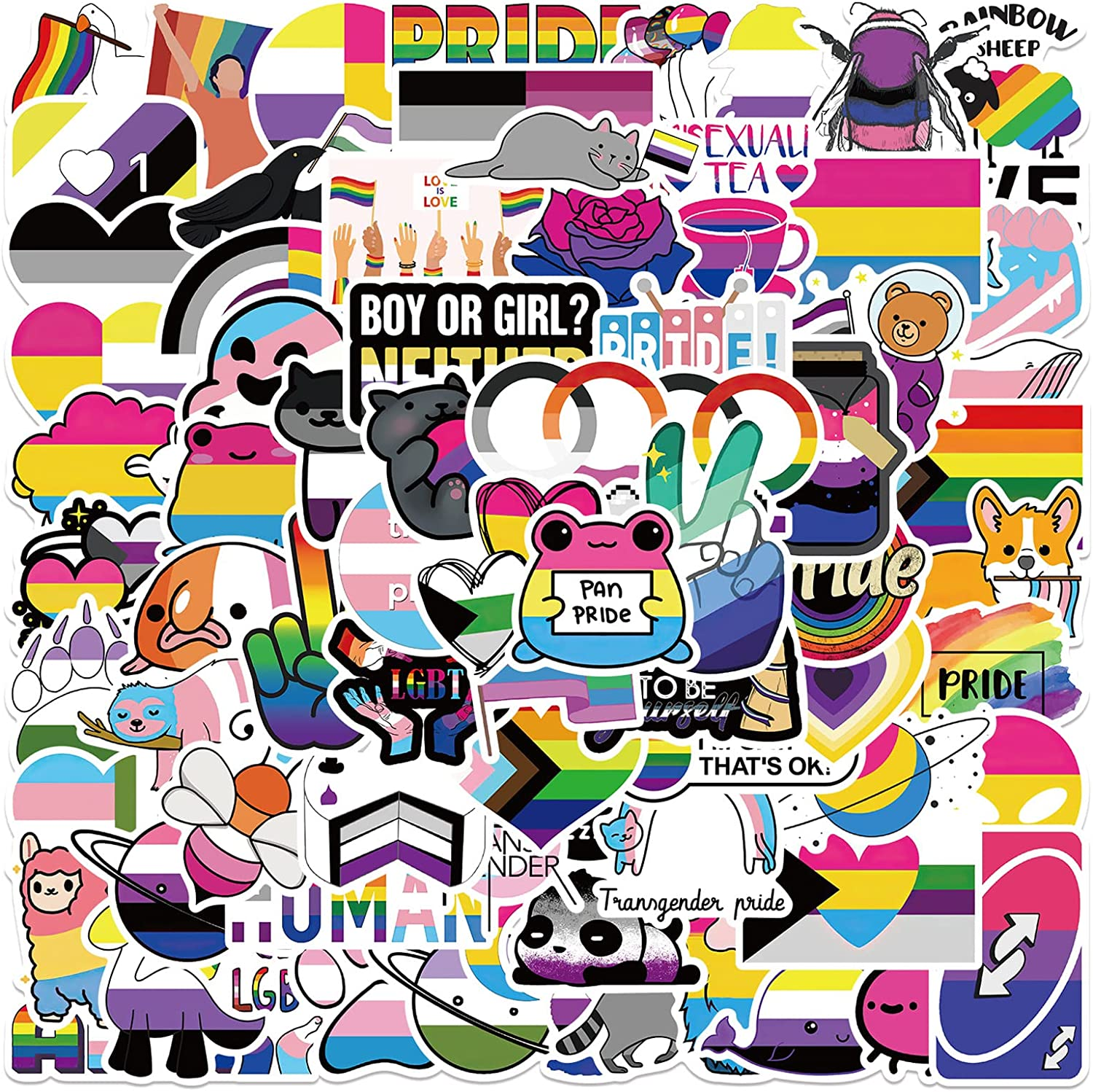 100 PCS LGBT Gay Pride Stickers,Gay Love Rainbow Stripe Graffiti Vinyl Waterproof Decals for Water Bottles Computer Bicycle Skateboard Luggage Phone Pad Laptop Kids Teens Aldult Stickers Pack image number 5