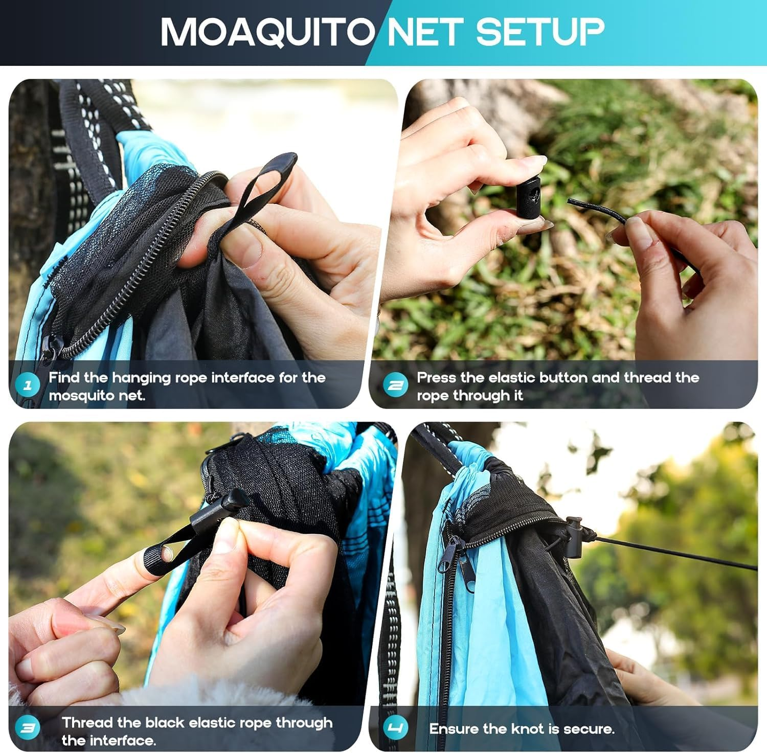 APEXORIGIN Camping Hammock with Mosquito Net, Portable Hammocks with Adjutable Loops and Tree Straps, Double & Single Hammock Tent for Outdoor, Hiking and Travel (Blue) image number 5