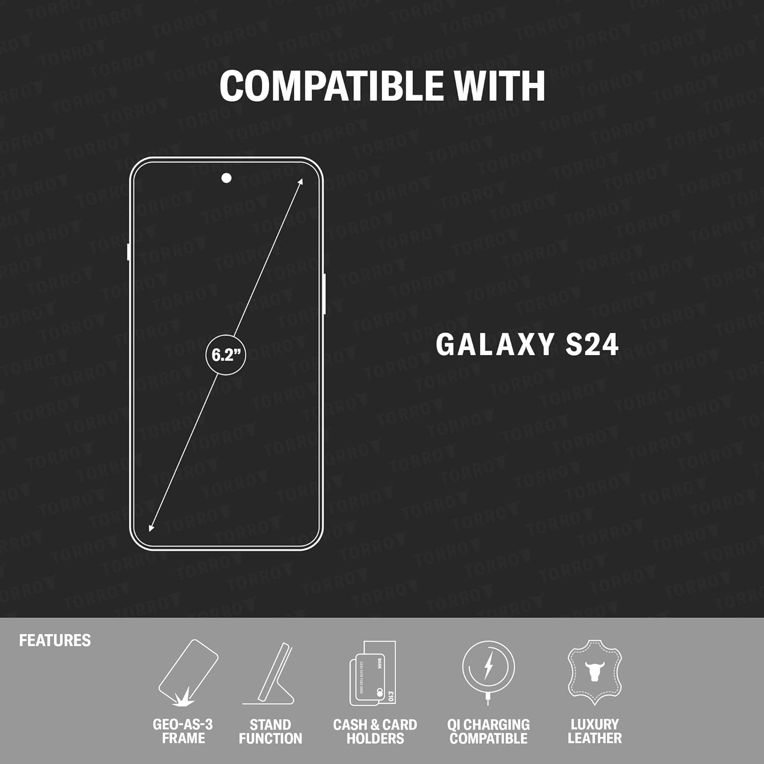 TORRO Case Compatible with Samsung Galaxy S24 5G &ndash; Premium Leather Wallet Case with Kickstand and Card Slots (Black with Red Detail) image number 2