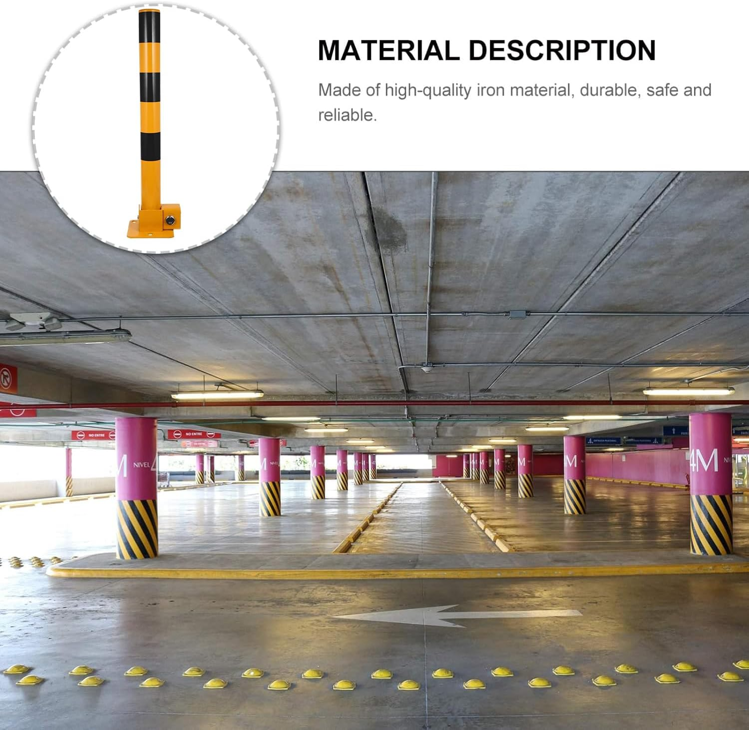 Heavy Duty Locking Security Bollard Post with Key - Anti-Car Theft Parking Barrier for Driveway, Garage & Street - Decorative Wrought Iron Protection Pole (Black) image number 6