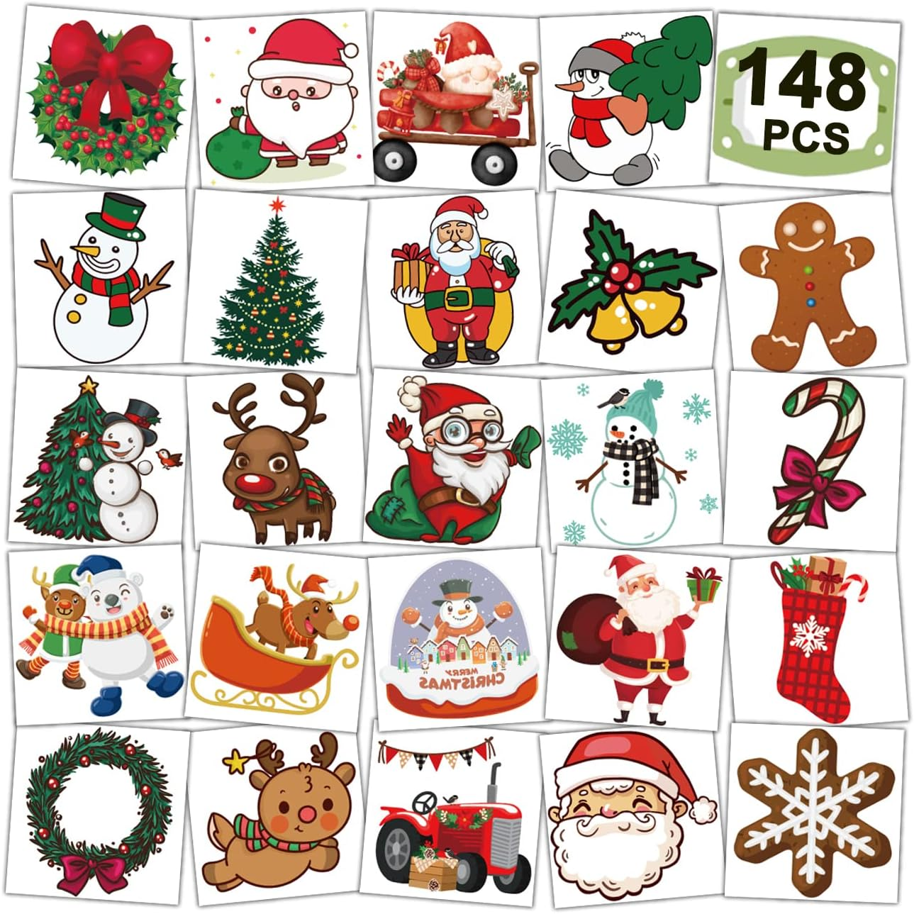Christmas Temporary Tattoos for Kids - 148 PCS Christmas Individual Tattoos for Kids Christmas Xmas Party Favors, Stocking Stuffer, Christmas Eve Gift