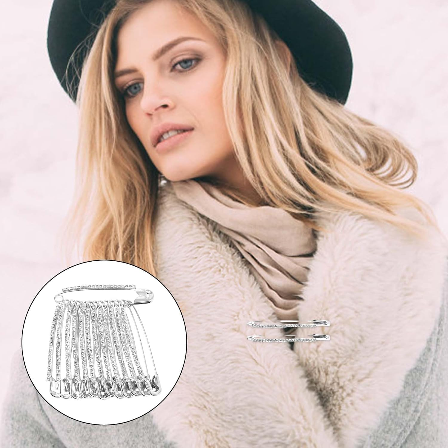 26Pcs Rhinestone Safety Pins, Basting Pins for Quilting Sewing Safety Pins Quilting Basting Pins Curved Basting Pins Curved Safety Pins for Women Skirts Sweater Scarf (Silver) image number 1