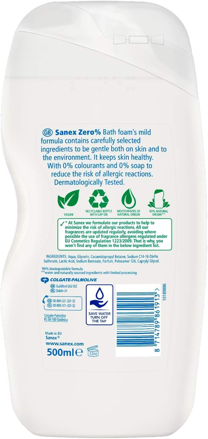 Sanex Zero% Normal Skin Bath Foam, 500 Ml image number 5