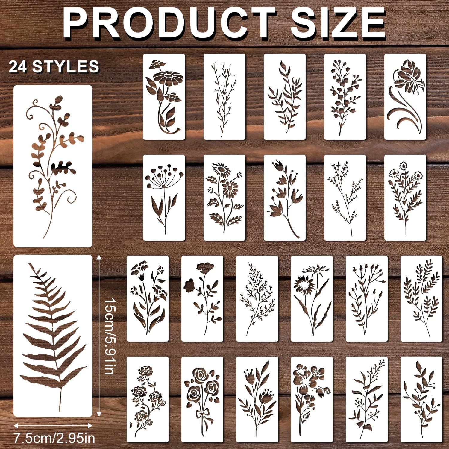 24Pcs Wildflower Stencils for Painting, Flower Leaf Stencils Reusable Floral Drawing Templates Crafts Stencils for Canvas Wood Craft Wall Art Decoration