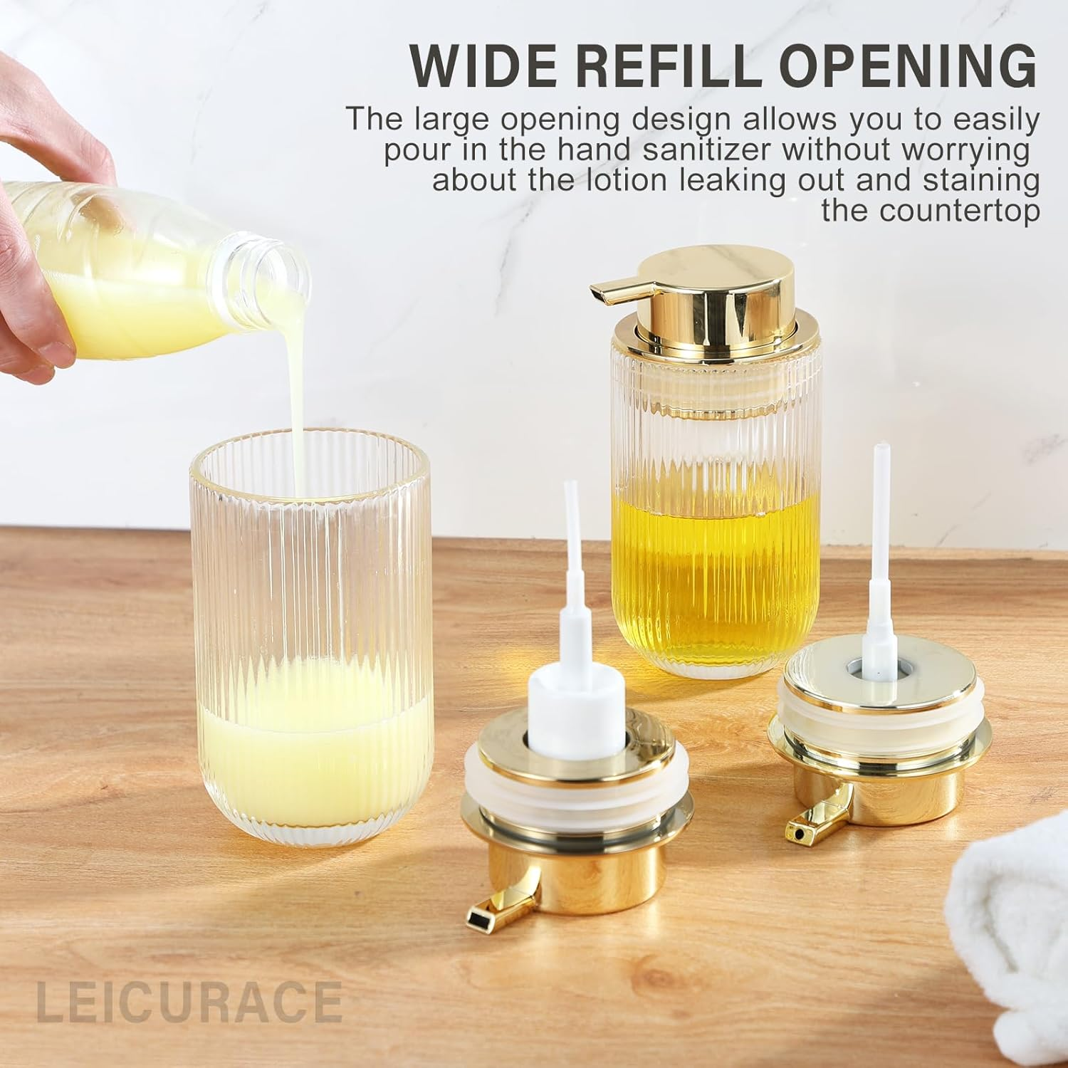 Glass Foaming Hand Soap Dispenser Foaming Soap Dispenser for Bathroom Decor Soap Dispenser with Pump（Foam Type/Gold） A030-002-AU image number 5