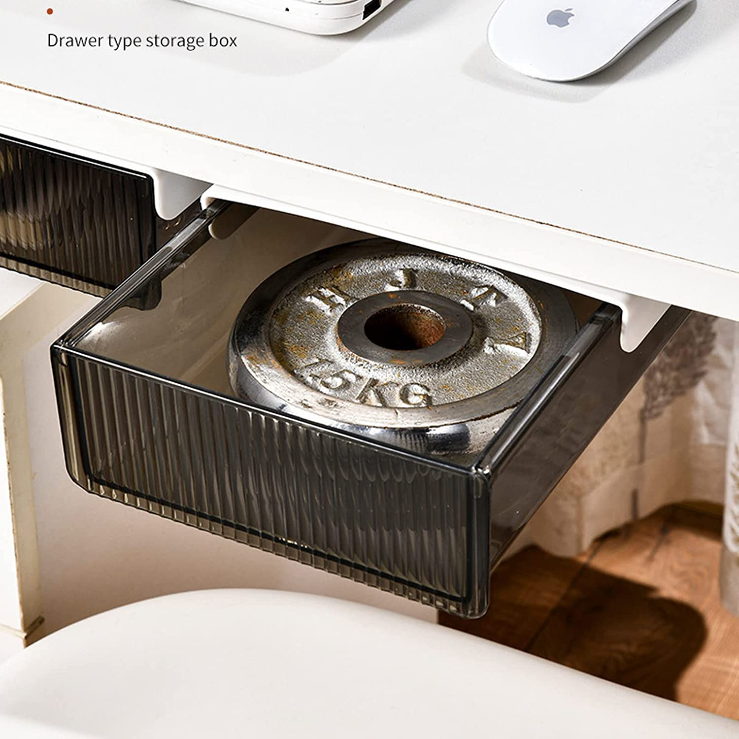 2 Sets Self-Adhesive Slide-Out under Desk Drawer, Hidden Attachable Storage Organizer for Office Home Closet, Clear Plastic Stick-On Drawer for Stationery Supplies (Clear)