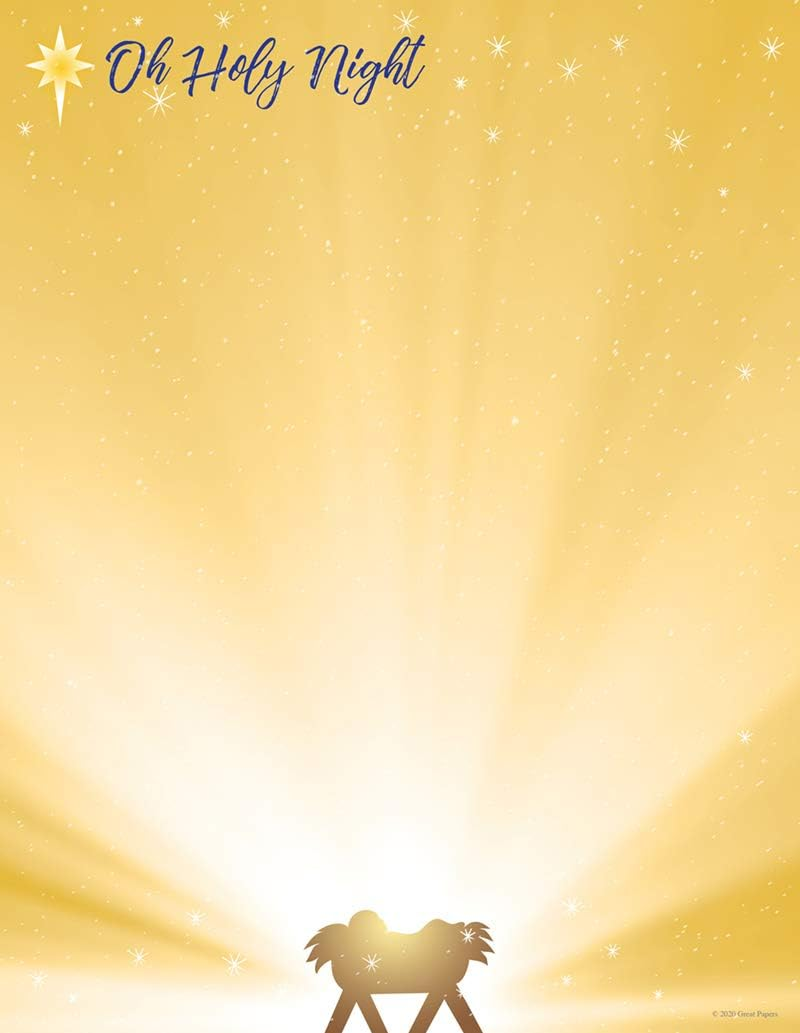 Oh Holy Night Christmas Stationery Paper - 80 Sheets Religious Christmas Letterhead