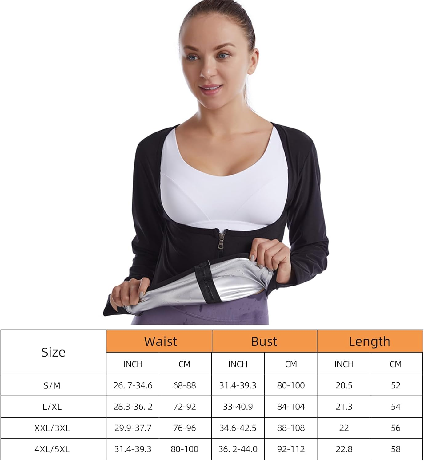 Sauna Suit for Women Sports Sweat-Wicking Fitness Sauna Suit Long Sleeve Zipper Jacket Workout Top for Weight Loss image number 3