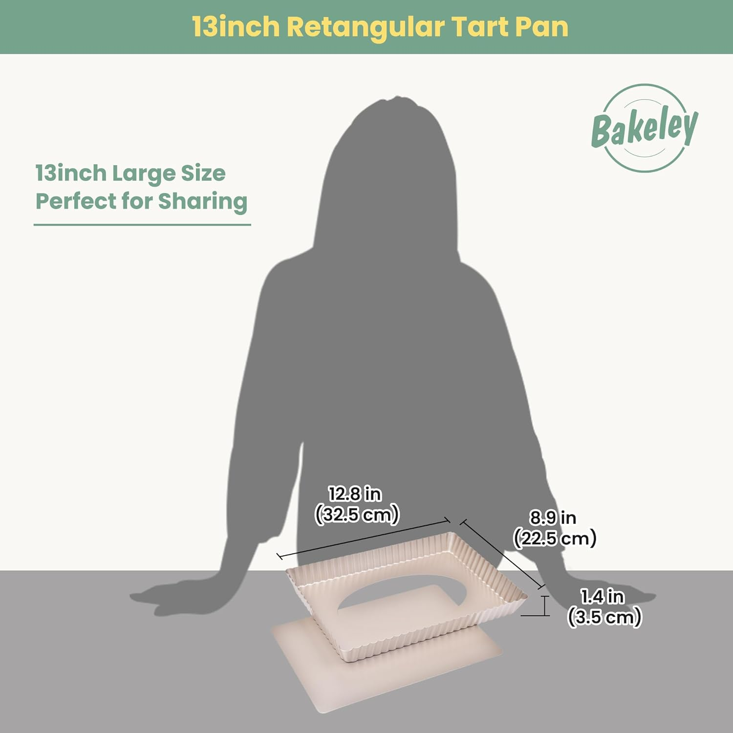 Rectangle Tart Pan, 13-Inch with Removable Loose Bottom Non-Stick Oblong Quiche Bakeware for Oven Baking (Champagne Gold) image number 3