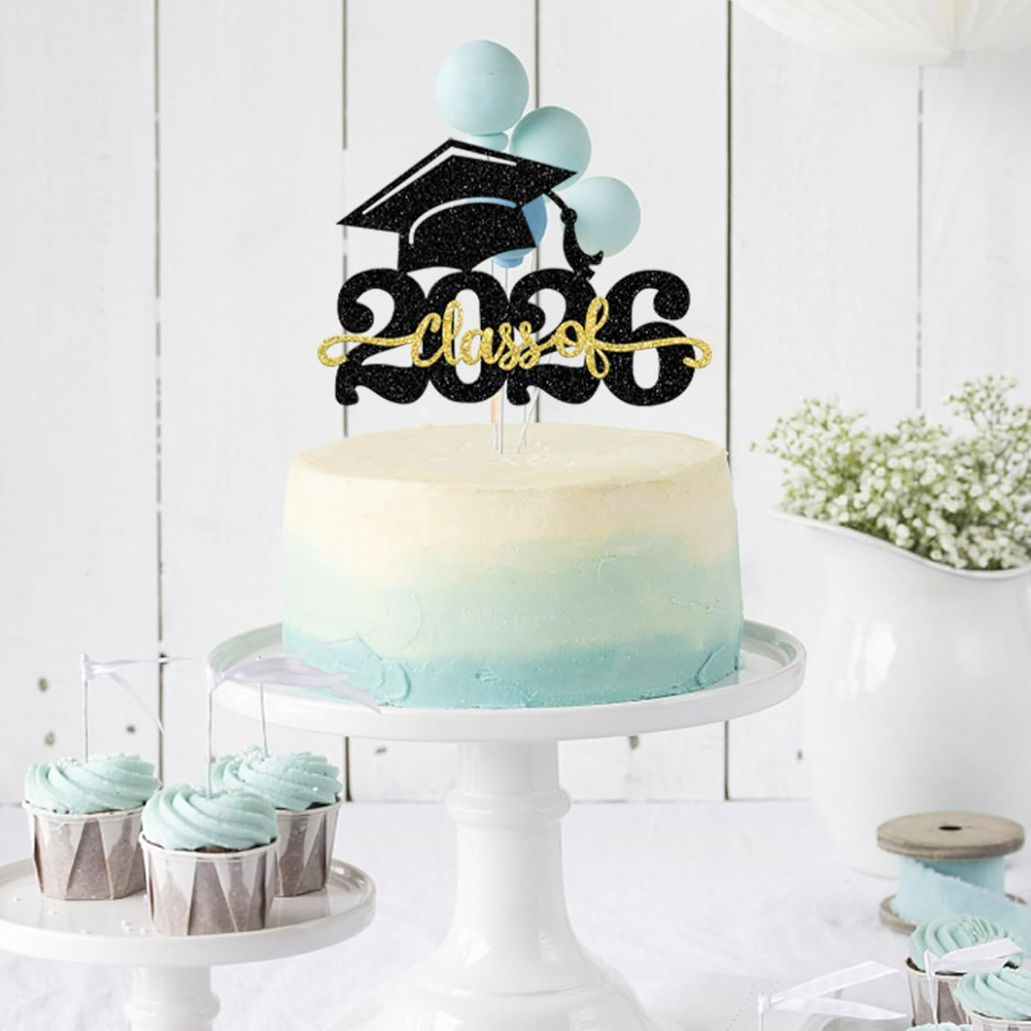 1 Pack Class of 2026 Cake Topper Glitter Congrats Grad Cap 2026 Graduation Cake Pick for 2026 Graduation Theme High School Boys Girls Graduate Party Cake Decorations Supplies image number 2