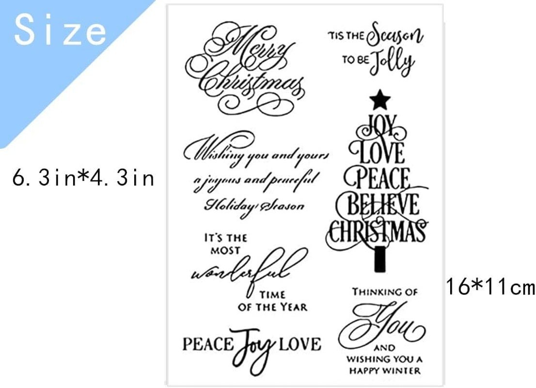 QISKAII, Merry Christmas Blessing Words Clear Stamps for Card Making Decoration DIY Scrapbooking,Graceful Handwriting Tree Album Decorative Silicon Stamp Crafts image number 2