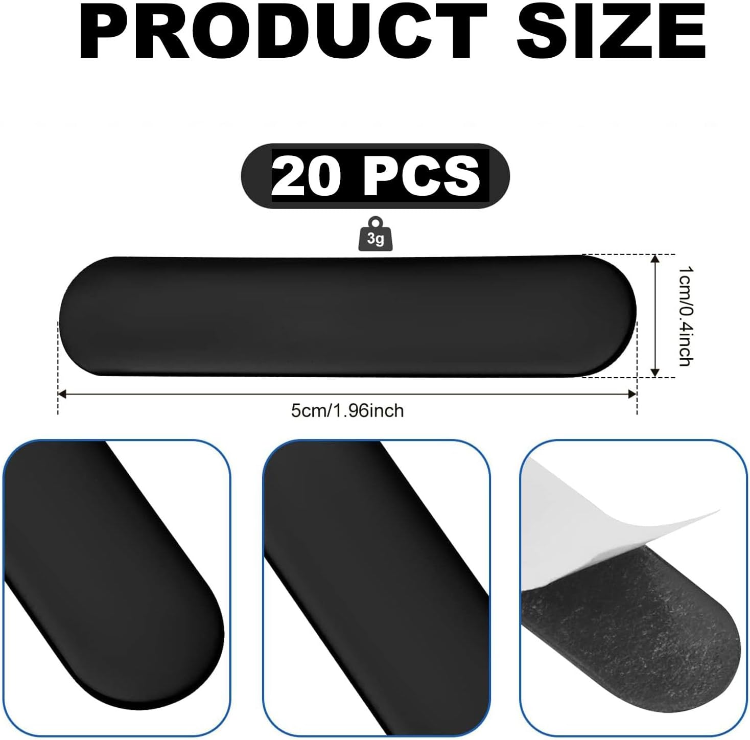 20 PCS Pickleball Lead Tape, Weighted 3G Pickleball Lead Tape, Adhesive Lead Tape Pickleball Accessory for Paddle Edge Guard, Paddle Edge Guard Increase Power and Swing Speed (Black)