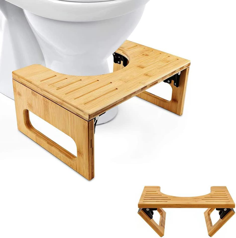 Bamboo Toilet Stool, Foldable Bamboo Bathroom Stool, Foldable Toilet Stool, Wood Bathroom Step Stool, Portable and Non-Slip. image number 2
