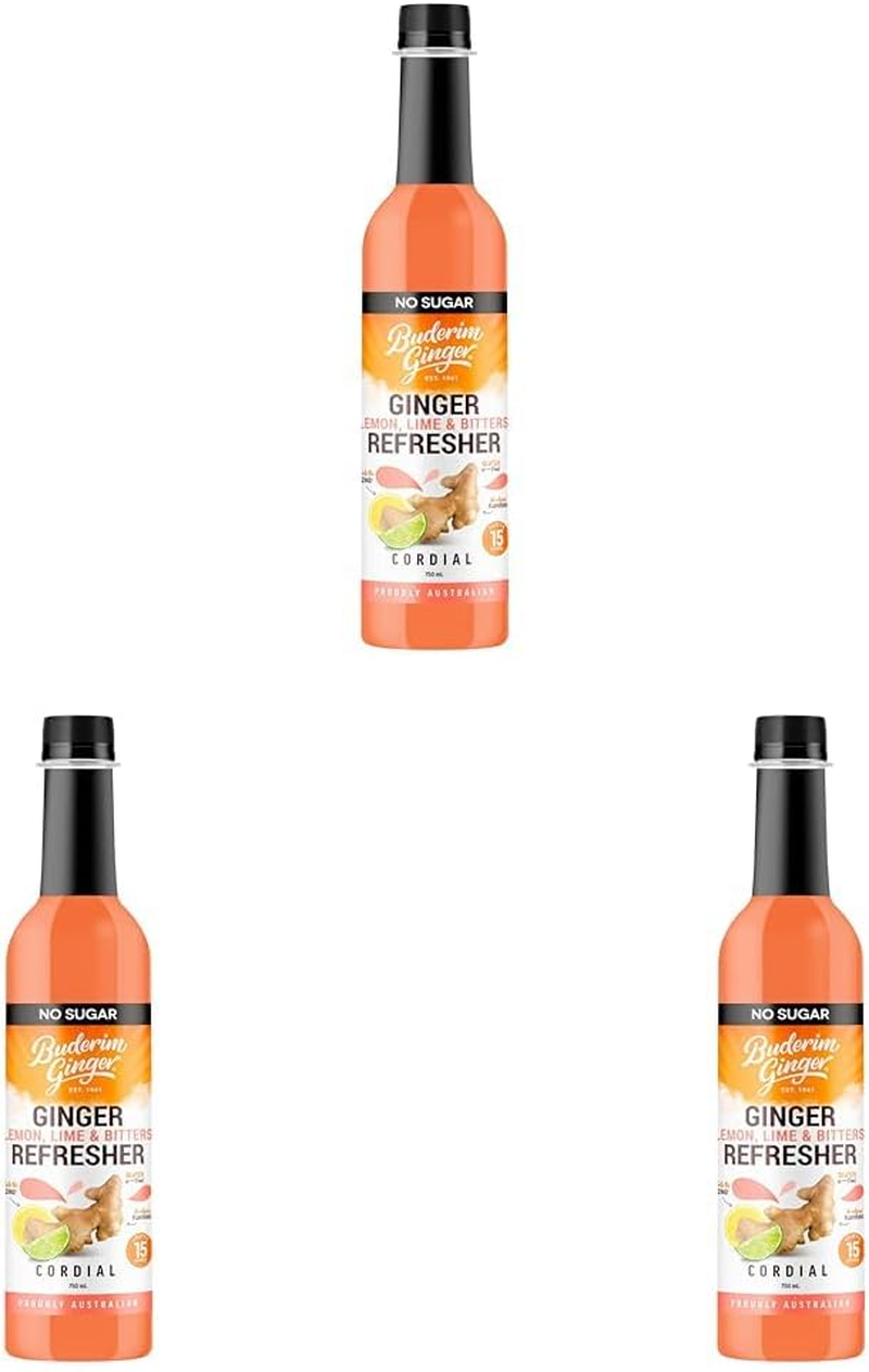 Buderim Ginger Lemon Lime Bitters NO SUGAR Cordial &ndash; Makes 15 Drinks, 750 Ml Bottle, Delicious and Refreshing! image number 1