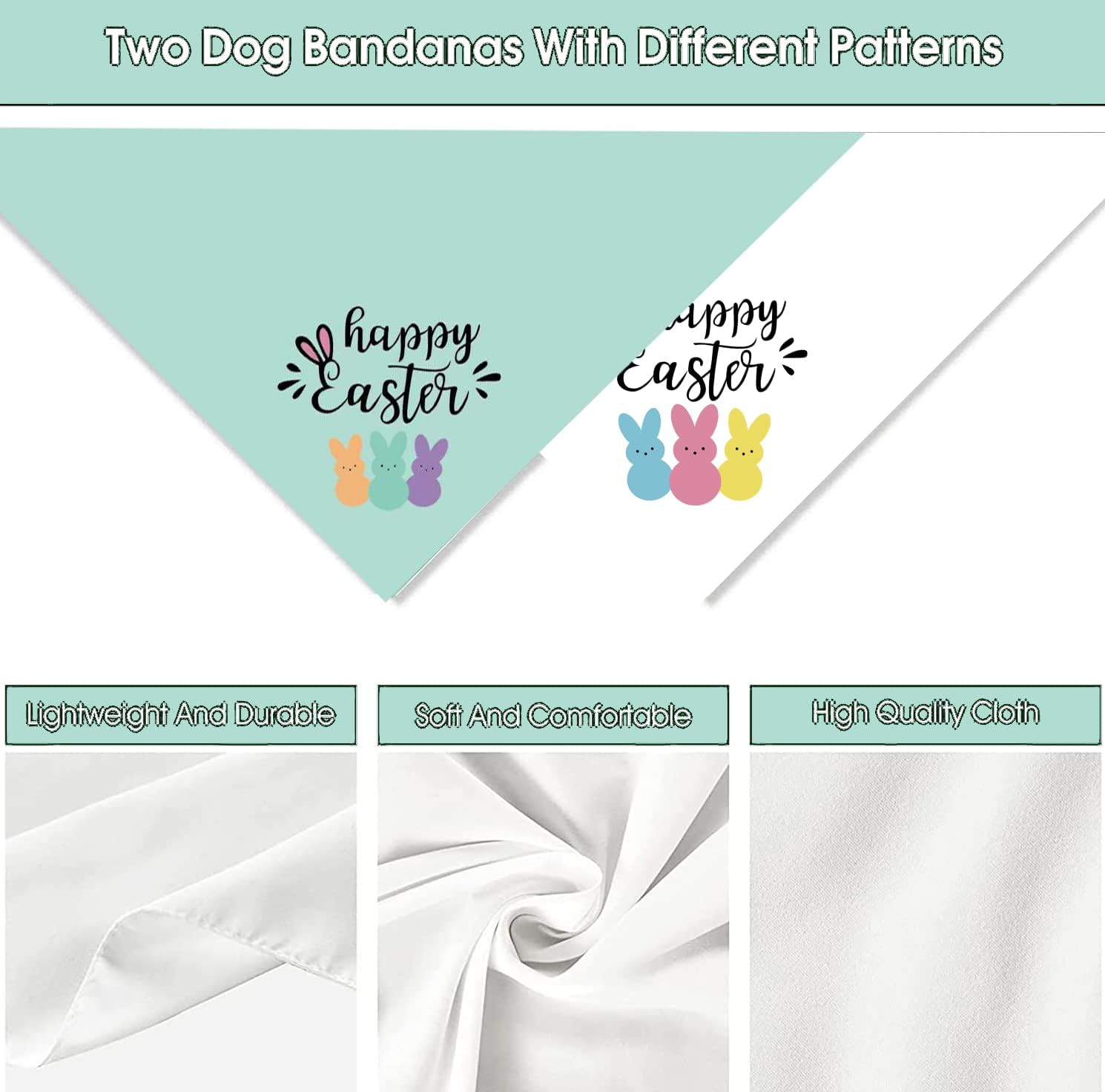 Easter Dog Bandanas Puppy Scarf - Happy Easter Peeps Dog Outfits - 2 Pcs Adjustable Triangle Double-Layer Reversible Pet Bandanas for Small Medium Large Dogs image number 5