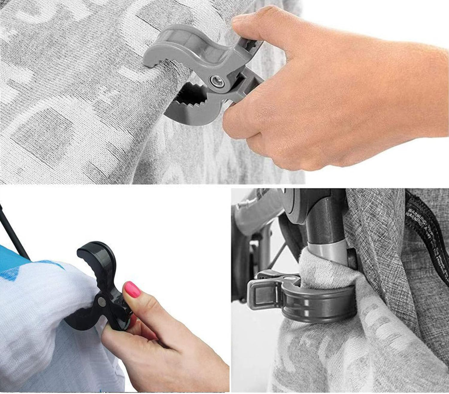 WADY Stroller Pegs to Hook Muslin Sun Shade to Canopy, 6 PCS Car Seat Cover Clips, Nursing Cover, Pram Toy Holder, Plastic Universal Clip, Blanket Clamp, Stroller Clips Buggy Accessory (Black) - Grey image number 3
