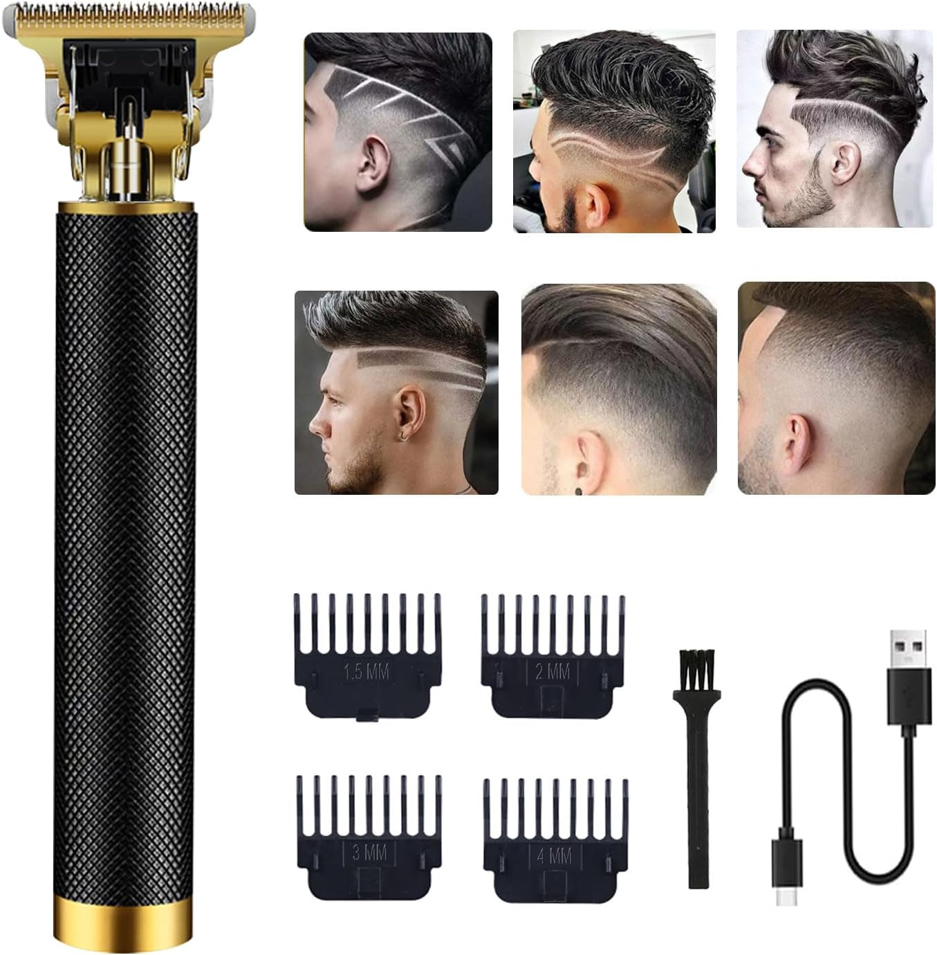 Hair Clippers for Men - Cordless Electric Hair Trimmer Beard Trimmer Shaver, Zero Gapped Edgers with Guide Combs, Black image number 3