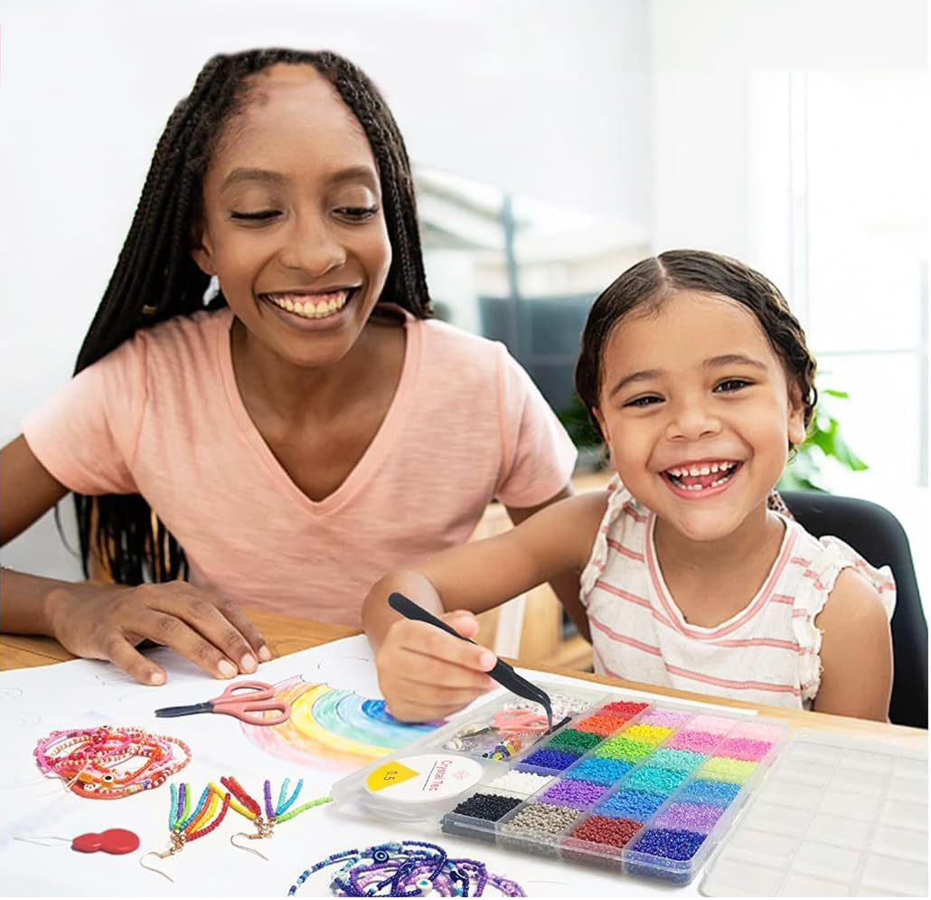 Bracelets Making Kit,24 Colors 16800Pcs Seed Beads with Pendant Charms Kit Letter Beads and Elastic Strings for DIY Craft, Bracelets, Necklace, Making Kit, Hand Making image number 3